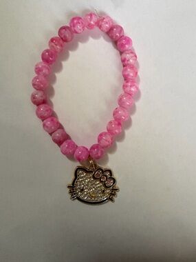 Hello Kitty Pink Bead Bracelet with Crystal-Accented Charm